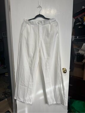 Women's White High-Waist Wide Leg Pants